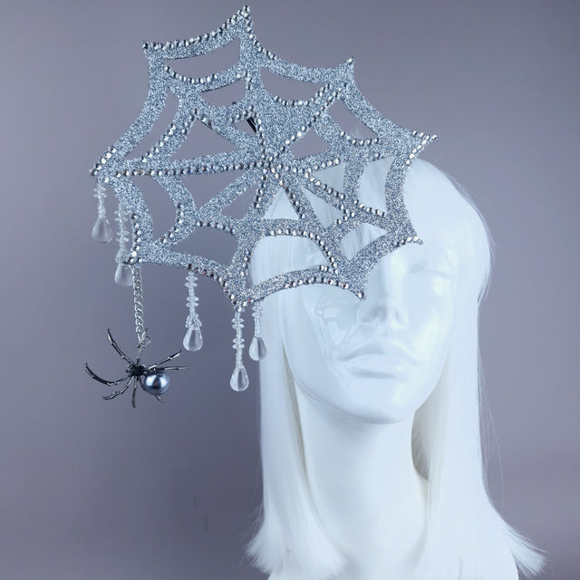 "Aranha" Silver Glitter Crystal Spider Web Cobweb Headpiece