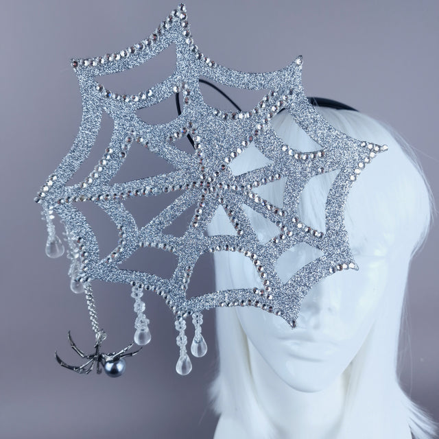 "Aranha" Silver Glitter Crystal Spider Web Cobweb Headpiece