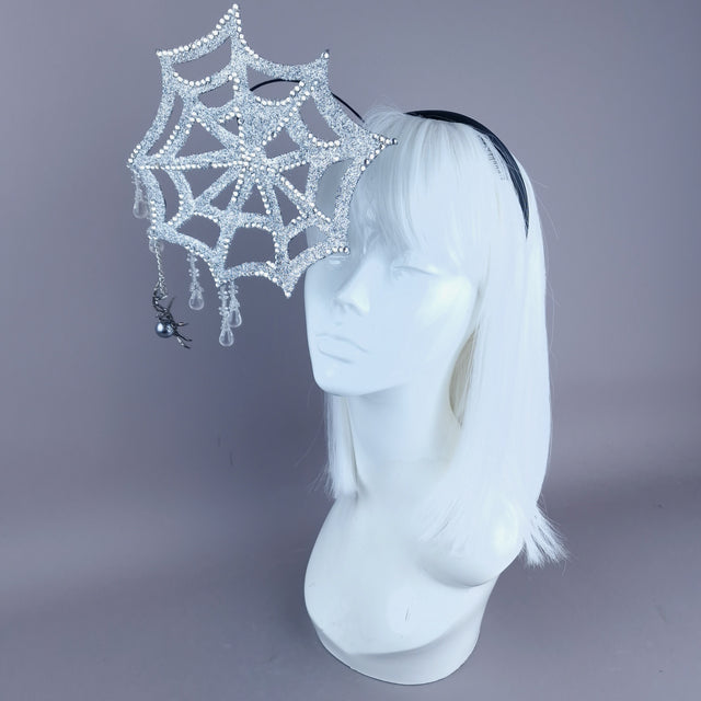 "Aranha" Silver Glitter Crystal Spider Web Cobweb Headpiece