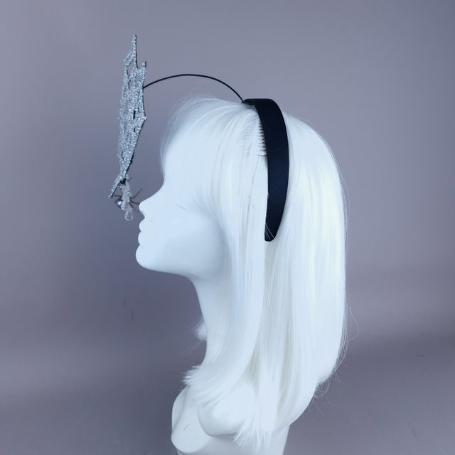 "Aranha" Silver Glitter Crystal Spider Web Cobweb Headpiece