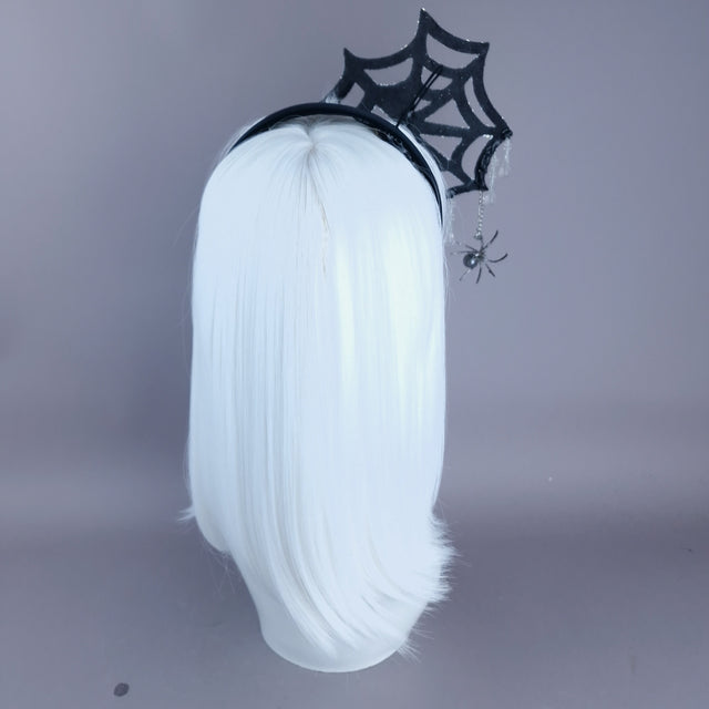 "Aranha" Silver Glitter Crystal Spider Web Cobweb Headpiece