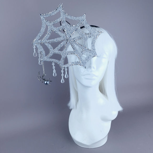 "Aranha" Silver Glitter Crystal Spider Web Cobweb Headpiece