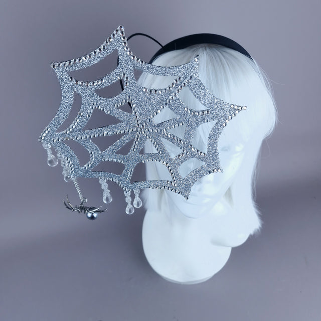 "Aranha" Silver Glitter Crystal Spider Web Cobweb Headpiece