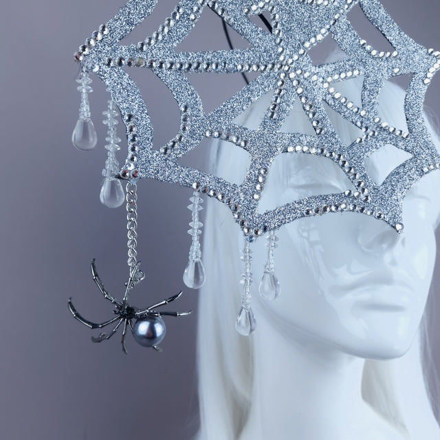 "Aranha" Silver Glitter Crystal Spider Web Cobweb Headpiece