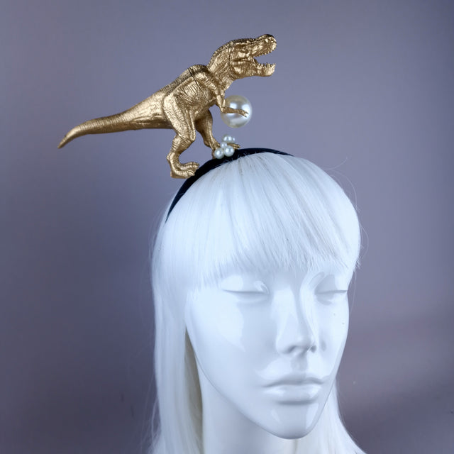 "Monster" Gold & Pearl Tyrannosaurus Rex Dinosaur Headband