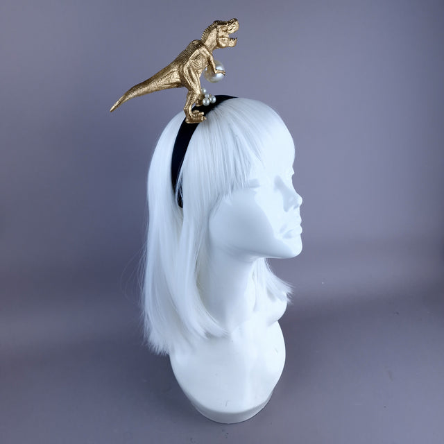 "Monster" Gold & Pearl Tyrannosaurus Rex Dinosaur Headband