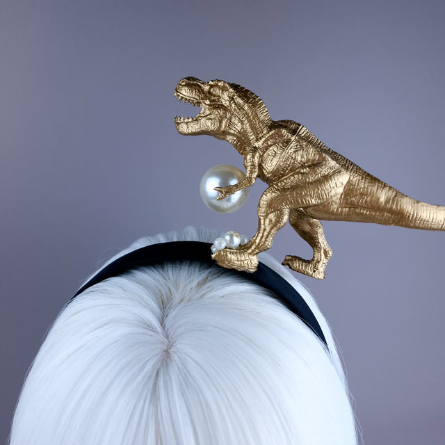 "Monster" Gold & Pearl Tyrannosaurus Rex Dinosaur Headband