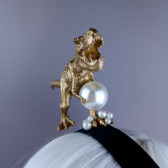 "Monster" Gold & Pearl Tyrannosaurus Rex Dinosaur Headband