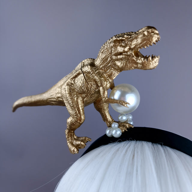 "Monster" Gold & Pearl Tyrannosaurus Rex Dinosaur Headband