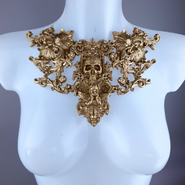 "Kacela" Gold Skull, Cherub & Filigree Neckpiece