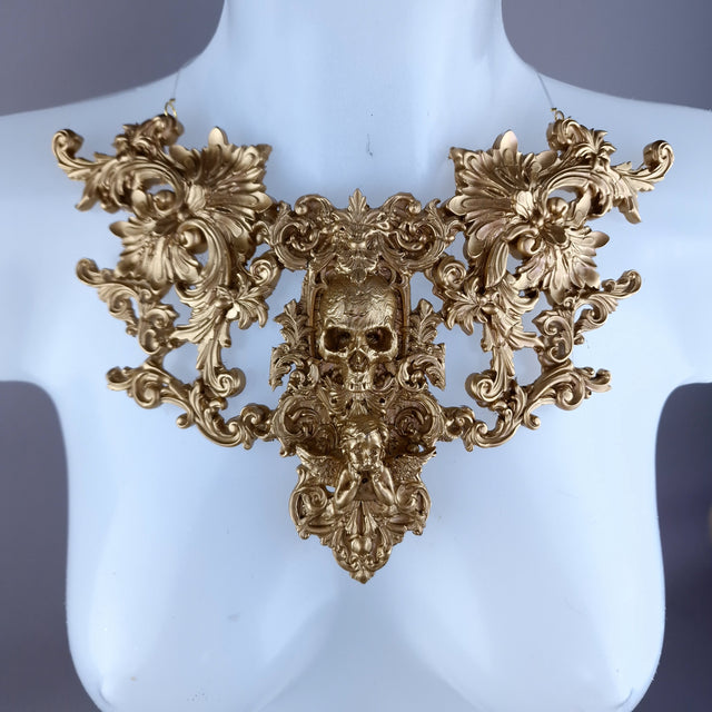 "Kacela" Gold Skull, Cherub & Filigree Neckpiece