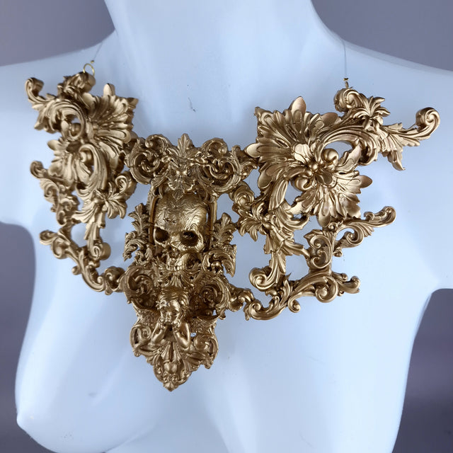 "Kacela" Gold Skull, Cherub & Filigree Neckpiece