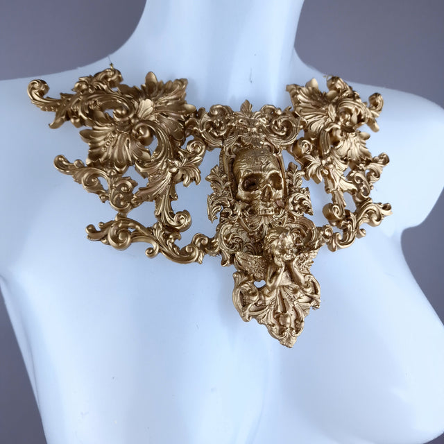 "Kacela" Gold Skull, Cherub & Filigree Neckpiece