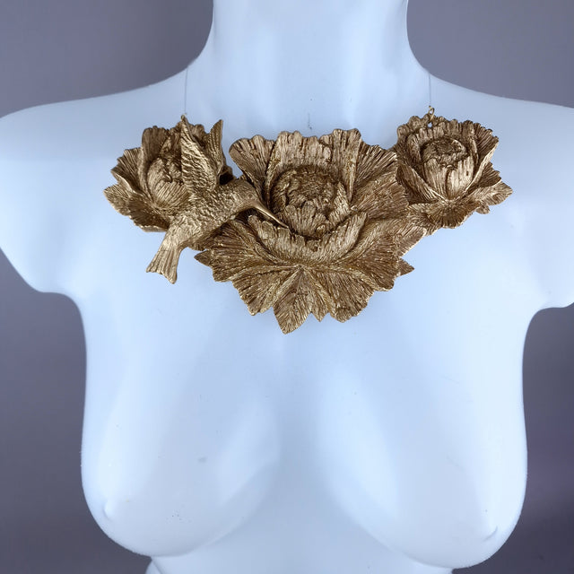"Raysel" Gold Rose & Hummingbird Necklace