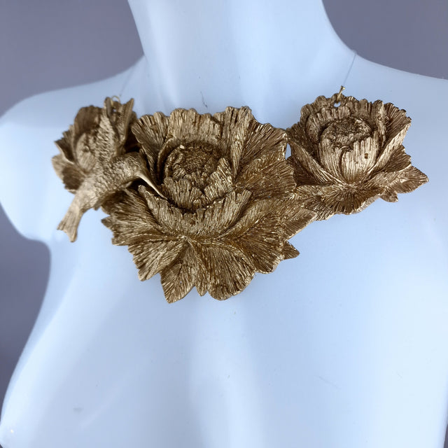 "Raysel" Gold Rose & Hummingbird Necklace