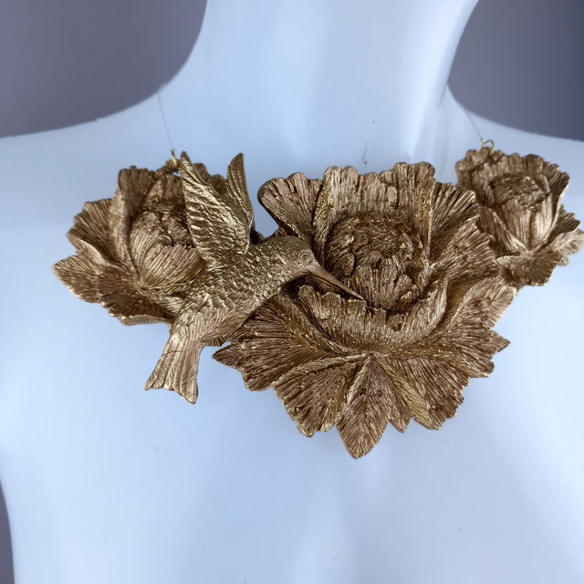 "Raysel" Gold Rose & Hummingbird Necklace