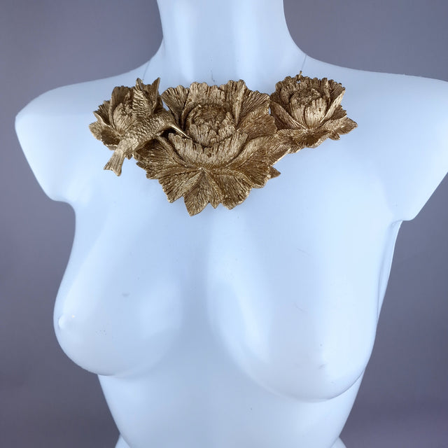 "Raysel" Gold Rose & Hummingbird Necklace