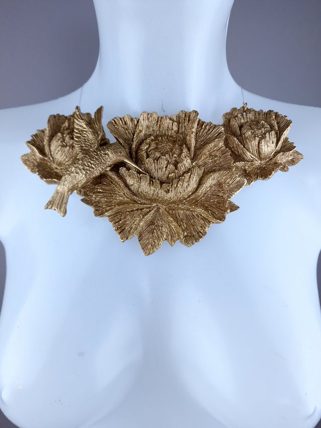 "Raysel" Gold Rose & Hummingbird Necklace