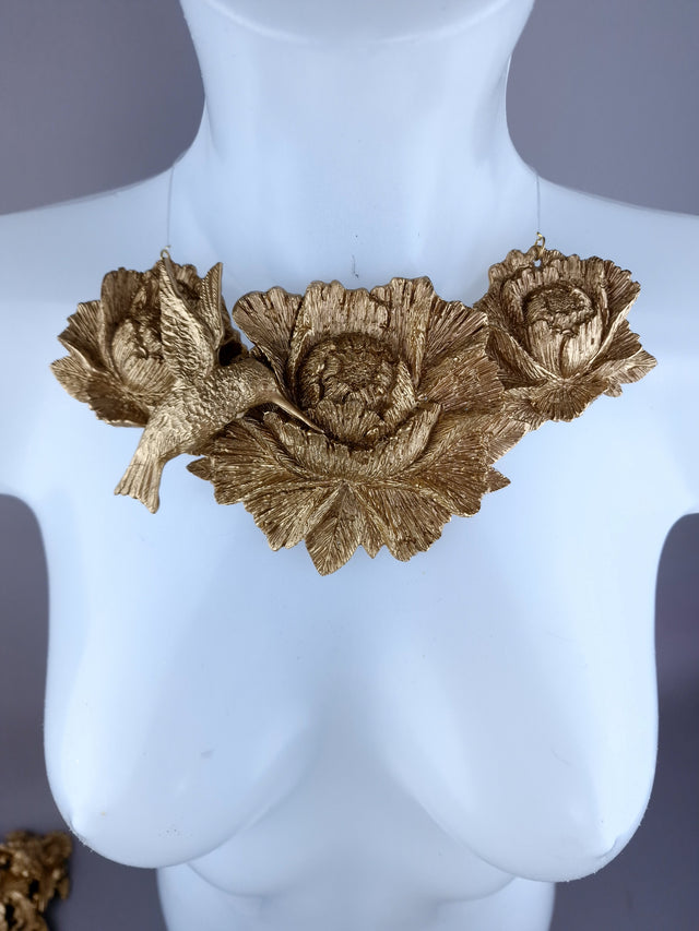 "Raysel" Gold Rose & Hummingbird Necklace
