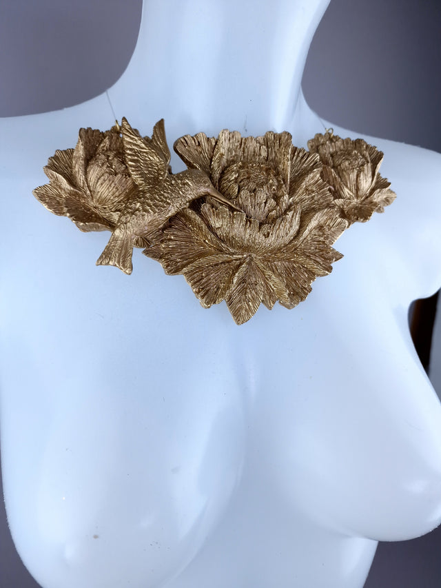 "Raysel" Gold Rose & Hummingbird Necklace