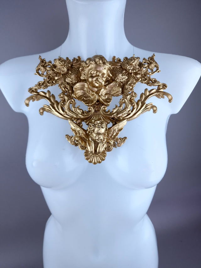 "Angelina" Gold Cherub & Filigree Neckpiece