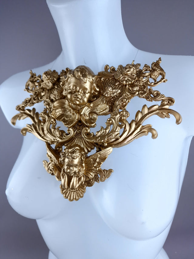 "Angelina" Gold Cherub & Filigree Neckpiece