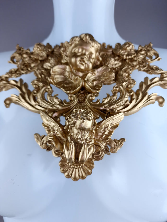 "Angelina" Gold Cherub & Filigree Neckpiece