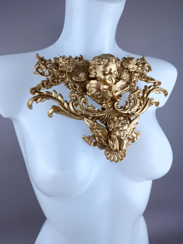 "Angelina" Gold Cherub & Filigree Neckpiece