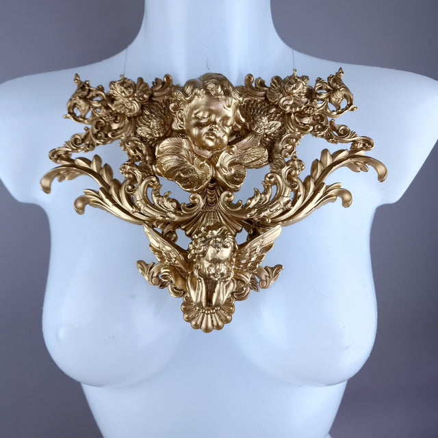 "Angelina" Gold Cherub & Filigree Neckpiece
