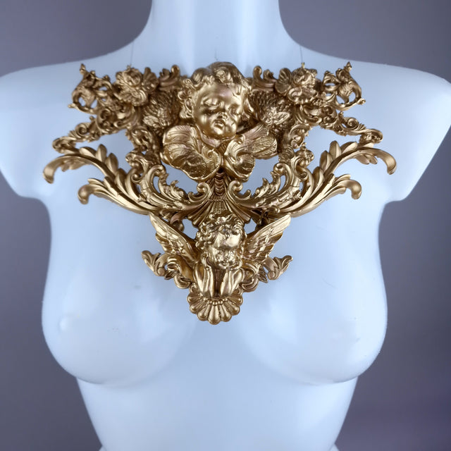 "Angelina" Gold Cherub & Filigree Neckpiece