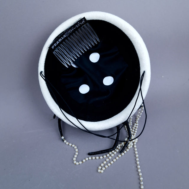 "The Webs We Weave" Black Filigree Spider & Pearl Fascinator Hat