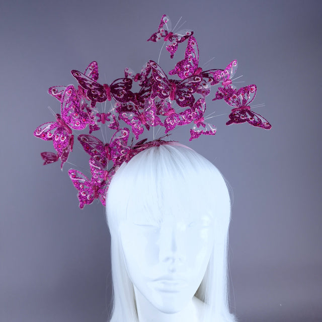 "Bellona" Pink Glitter Butterfly Headdress