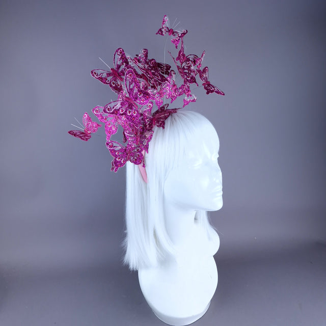 "Bellona" Pink Glitter Butterfly Headdress