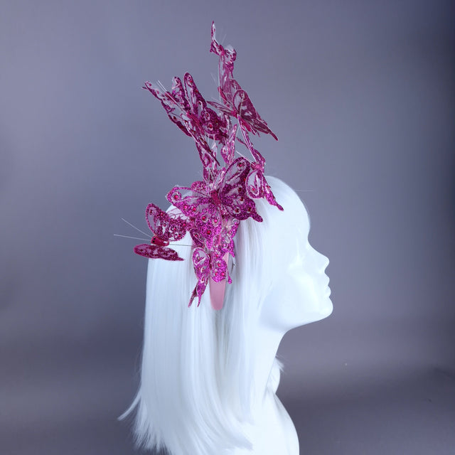 "Bellona" Pink Glitter Butterfly Headdress