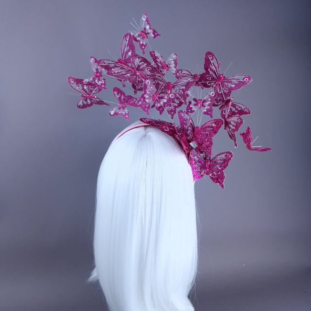 "Bellona" Pink Glitter Butterfly Headdress