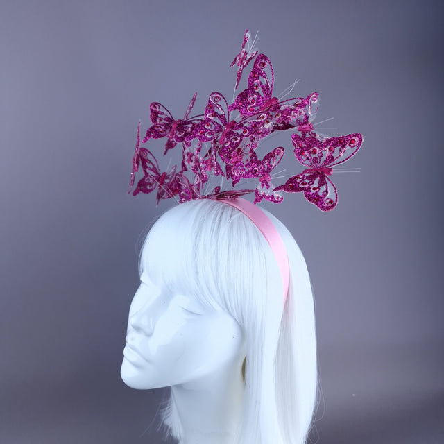 "Bellona" Pink Glitter Butterfly Headdress