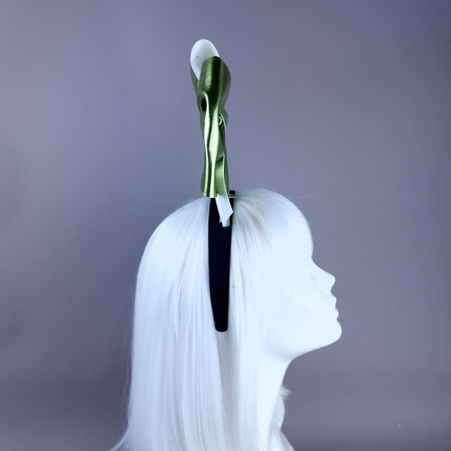 "Shirley" Metallic Lime Green Bow Headpiece