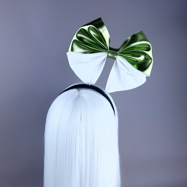 "Shirley" Metallic Lime Green Bow Headpiece