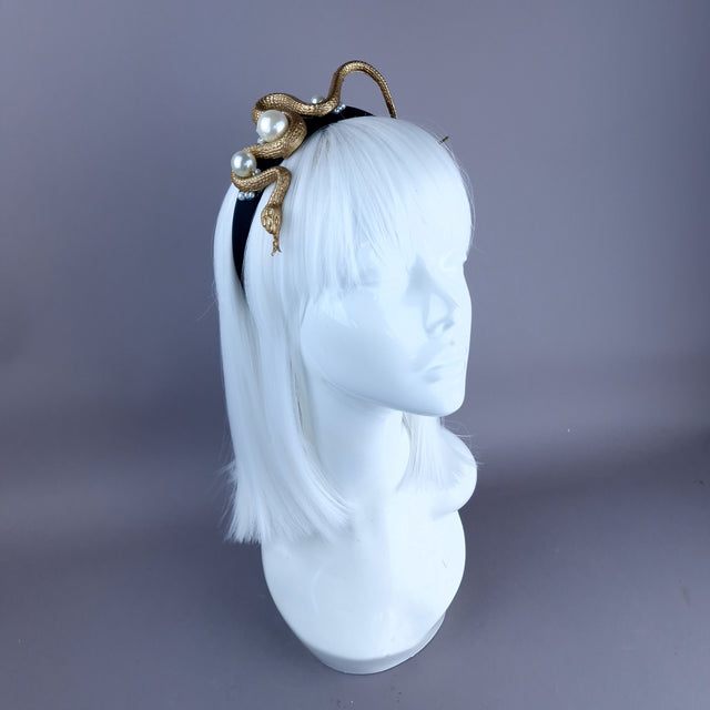 "Mixcoatl" Gold Snake & Pearl Headpiece