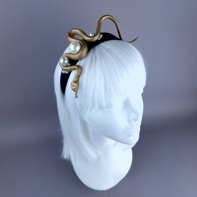 "Mixcoatl" Gold Snake & Pearl Headpiece