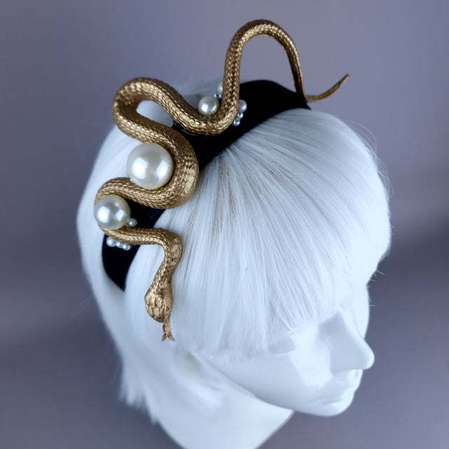 "Mixcoatl" Gold Snake & Pearl Headpiece