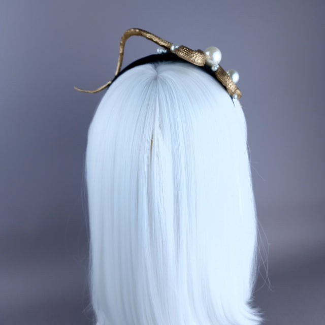 "Mixcoatl" Gold Snake & Pearl Headpiece