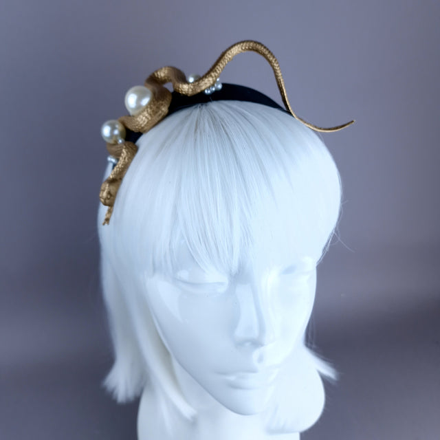 "Mixcoatl" Gold Snake & Pearl Headpiece