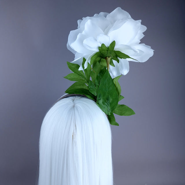 "Alette" Huge White Flower & Bee Headpiece