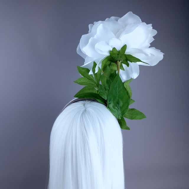 "Alette" Huge White Flower & Bee Headpiece