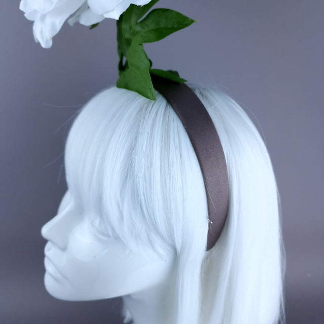 "Alette" Huge White Flower & Bee Headpiece