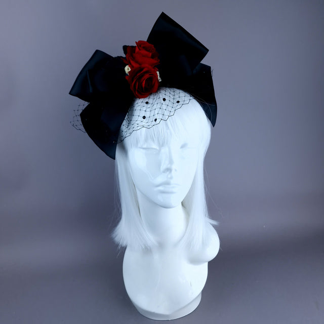 "Raizel" Red Rose Bow & Veil Headdress