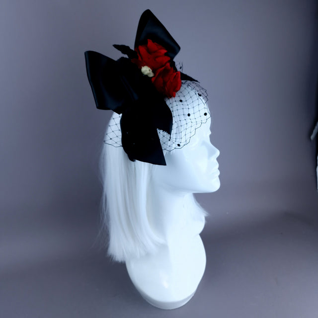 "Raizel" Red Rose Bow & Veil Headdress