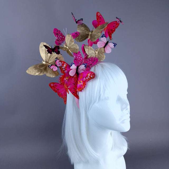 "Yaritza" Pink & Gold Butterfly Headdress