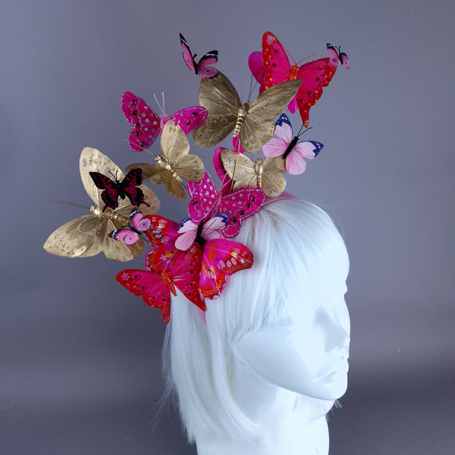 "Yaritza" Pink & Gold Butterfly Headdress